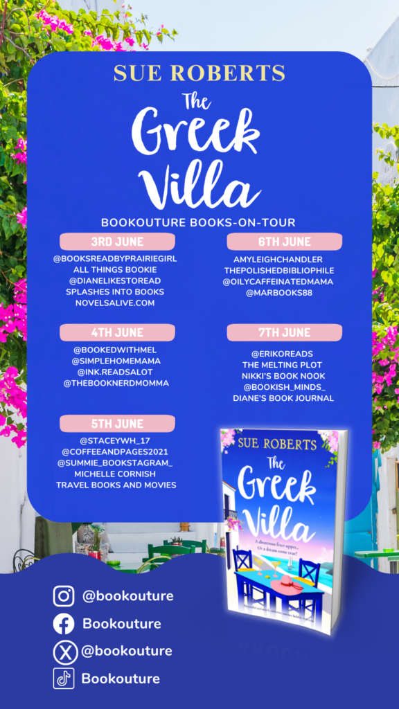 Amy Leigh Chandler participates in Bookouture's books on tour to celebrate the publication of The Greek Villa by Sue Roberts. 